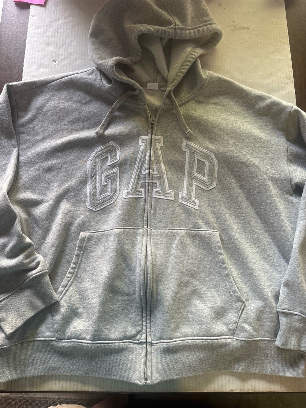 GAP Womens Light Gray Relaxed Fit Full-Zip Hoodie with Logo